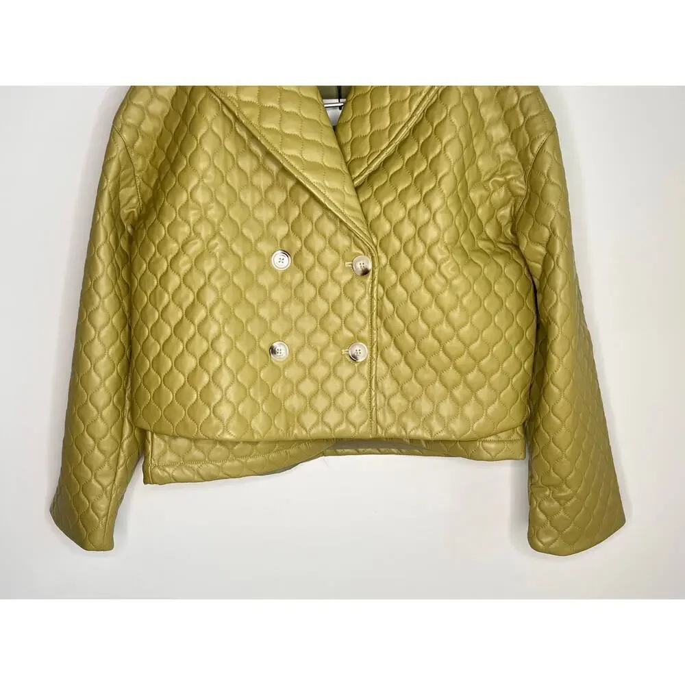 Greylin Sandra Quilted Vegan Leather Jacket & Mini Skirt Algae Green Set M